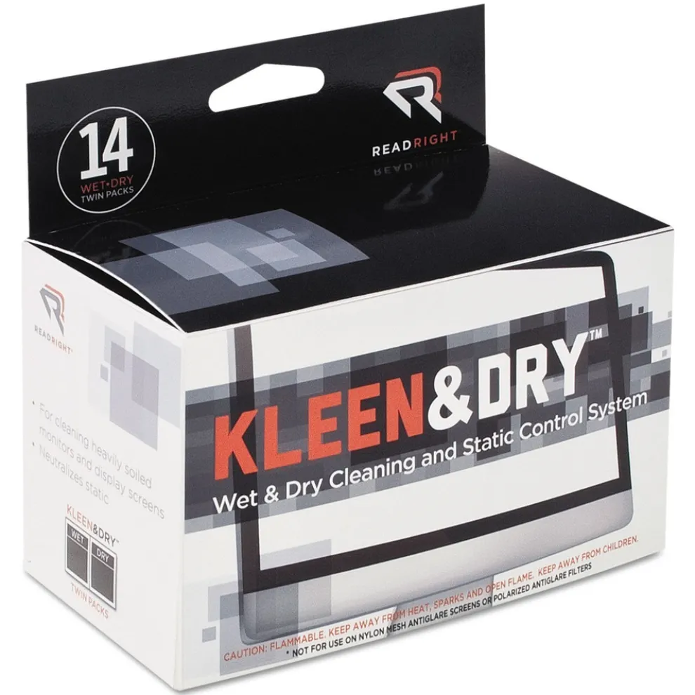 Read Right ScreenKleen 5 in. x 5 in. 2-Step Wet and Dry Cleaning Wipes - Unscented (14/Box)