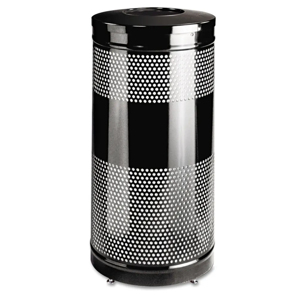 Rubbermaid Commercial 25 gal. Classics Perforated Steel Open Top Receptacle - Black