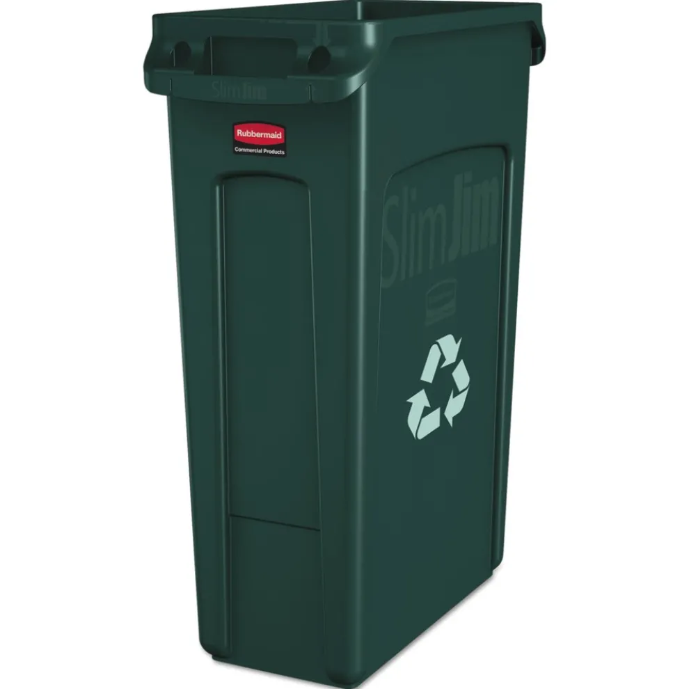 Rubbermaid Commercial 23 Gallon Slim Jim Recycling Container with Venting Channels - Green