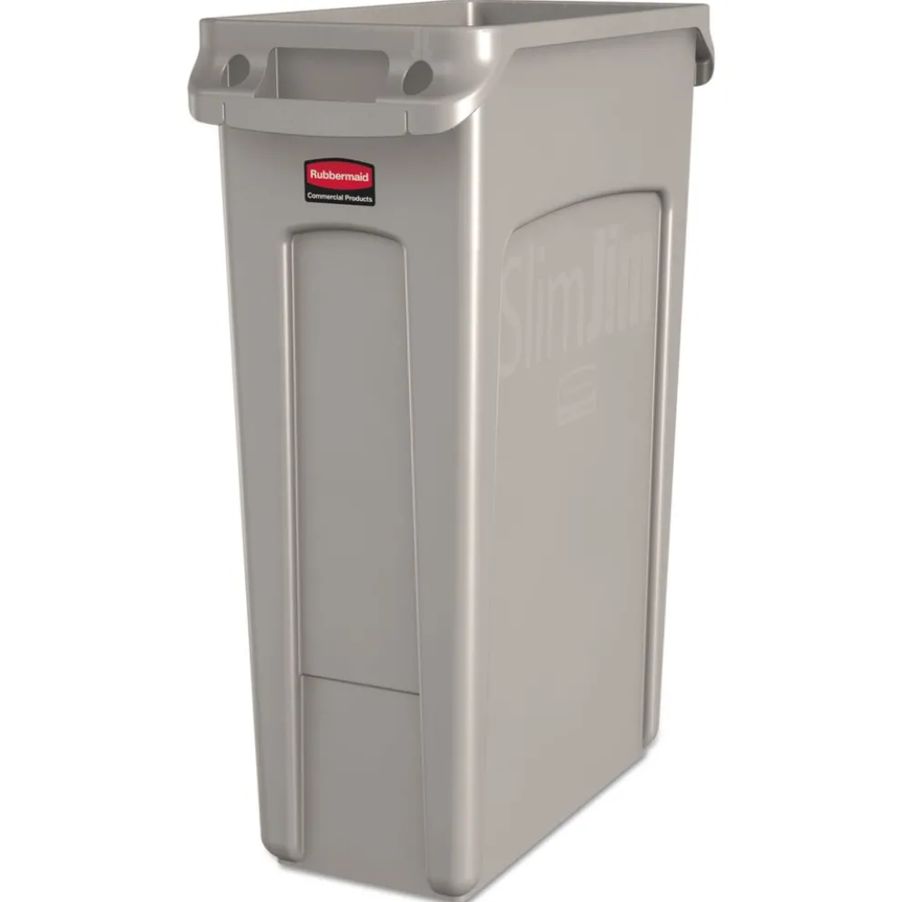 Rubbermaid Commercial 23 Gallon Rectangular Plastic Slim Jim Receptacle with Venting Channels - Beige