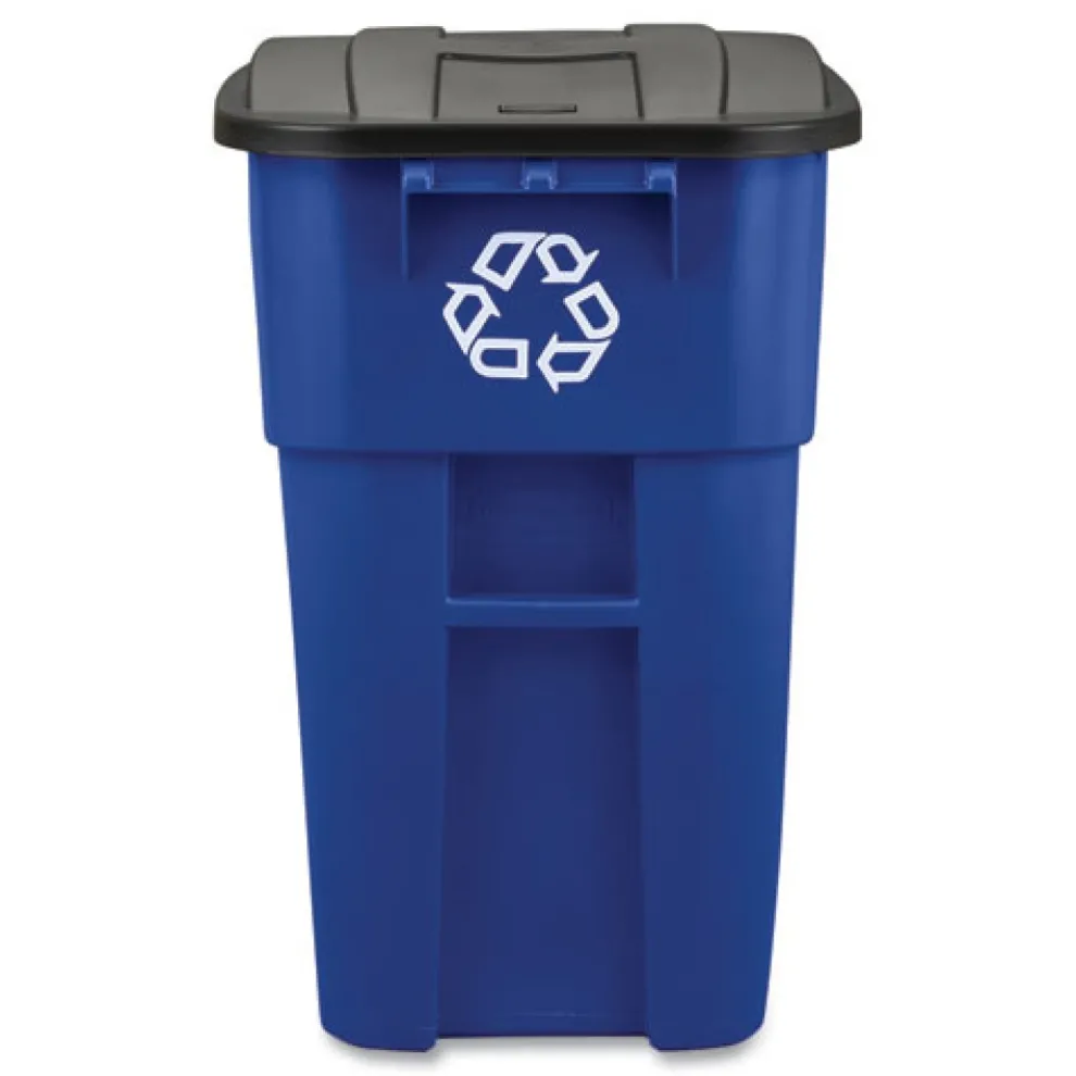 Rubbermaid Commercial Brute 50-Gallon Square Recycling Rollout Container - Blue