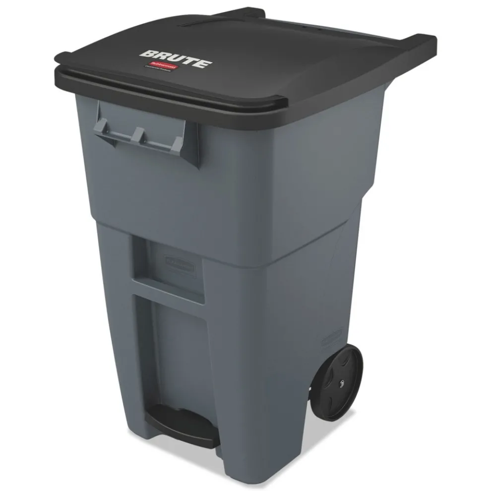 Rubbermaid Commercial 1971956 50 Gallon Brute Step-On Rollouts - Metal/Plastic, Gray