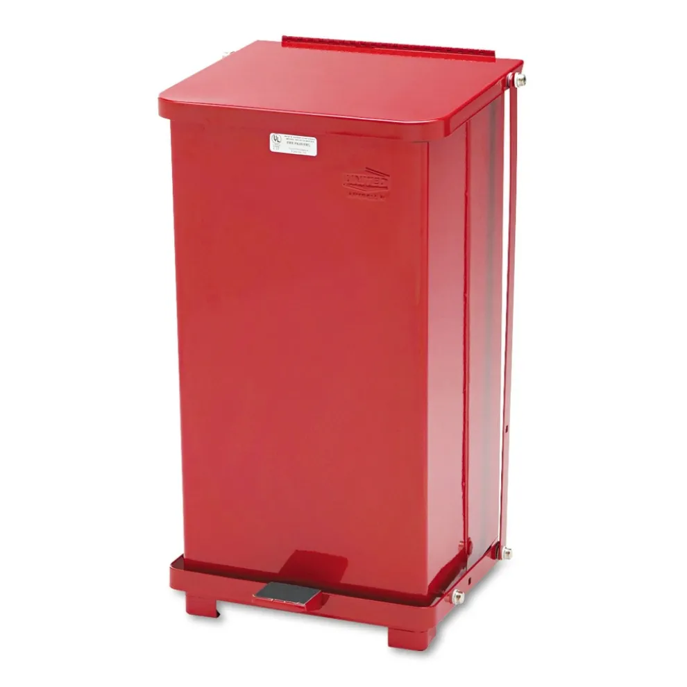Rubbermaid Commercial 6.5 Gallon Steel Defenders Heavy-Duty Steel Step Can - Red