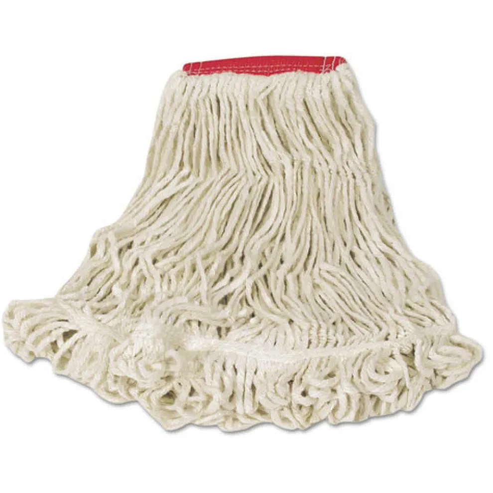 Rubbermaid Commercial Super Stitch Blend 24 oz. Cotton/Synthetic Wet Mop Head - White/Red (6/Carton)