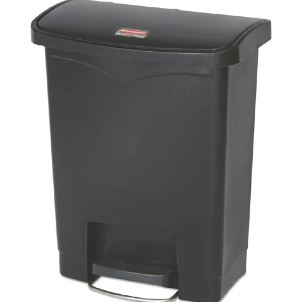 Rubbermaid Commercial Streamline 8-Gallon Front Step Style Resin Step-On Container - Black