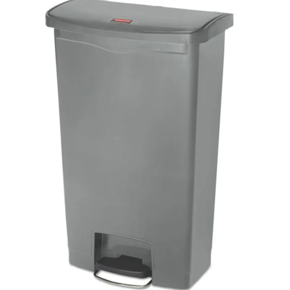 Rubbermaid Commercial Streamline 18-Gallon Front Step Style Resin Step-On Container - Gray