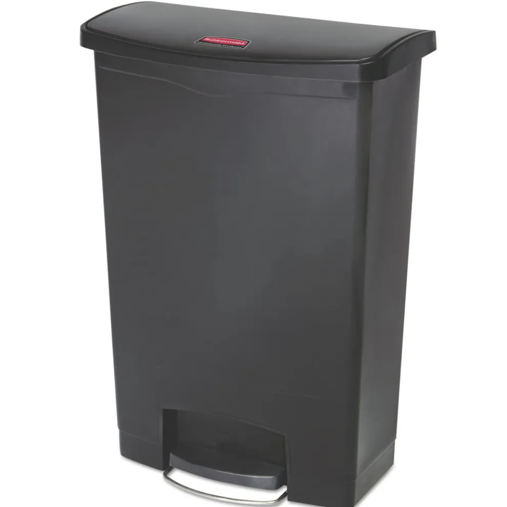 Rubbermaid Commercial Streamline 24-Gallon Front Step Style Resin Step-On Container- Black