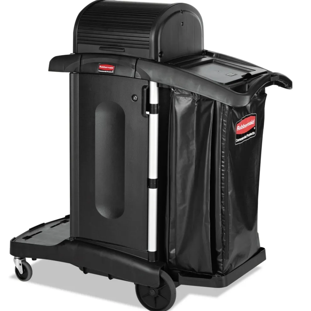 Rubbermaid Commercial Executive High Security 23.1 in. x 39.6 in. x 27.5 in. Janitorial Cleaning Cart - Black