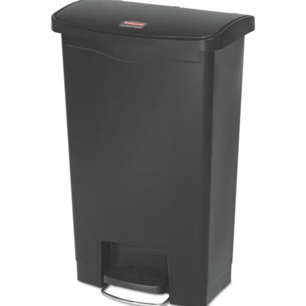 Rubbermaid Commercial Streamline 13-Gallon Front Step Style Resin Step-on Container - Black
