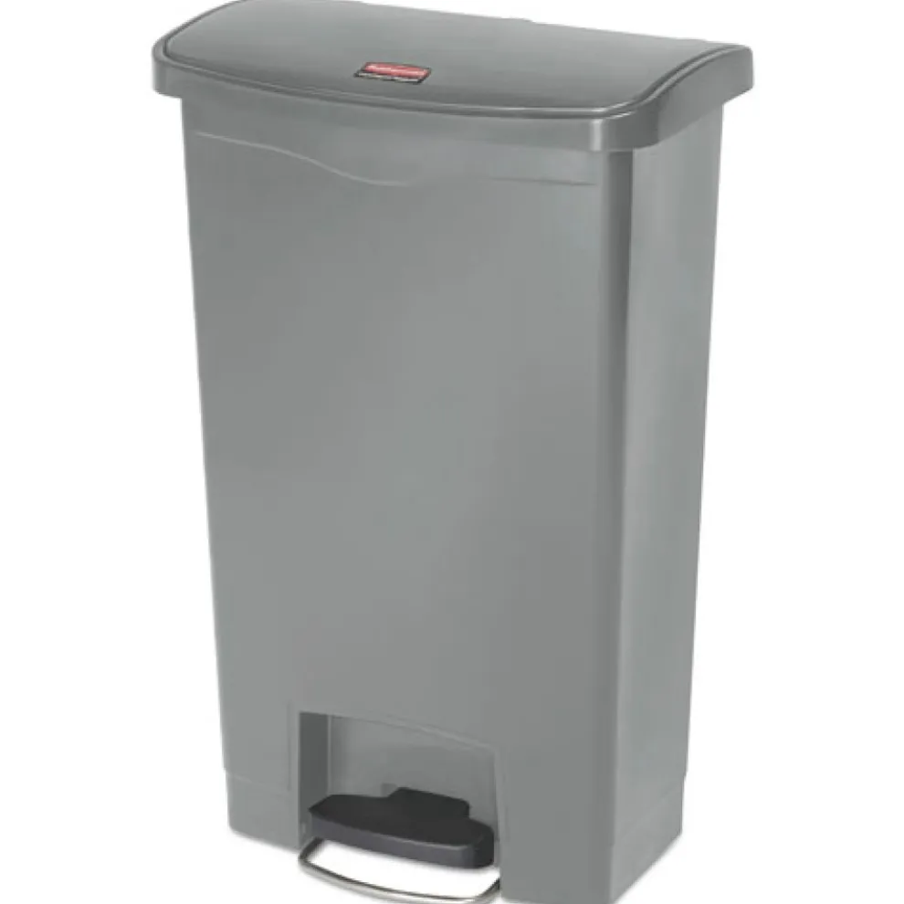 Rubbermaid Commercial Streamline 13-Gallon Front Step Style Resin Step-On Container - Gray