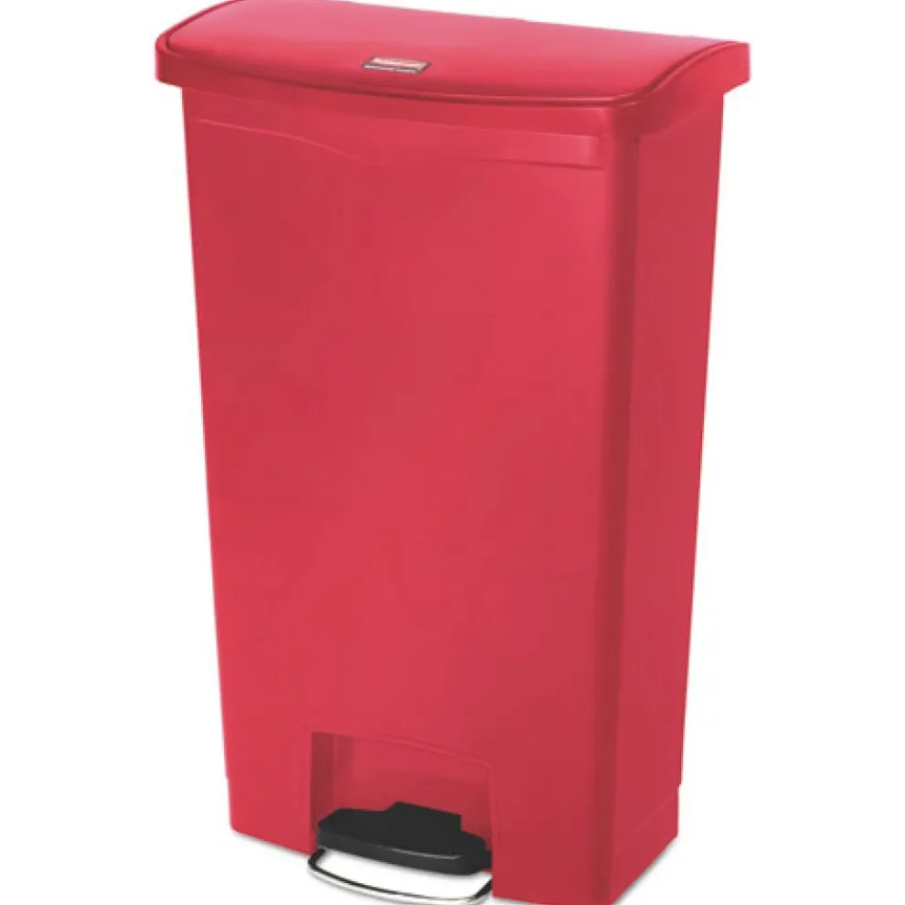 Rubbermaid Commercial Streamline 18-Gallon Front Step Style Resin Step-On Container - Red