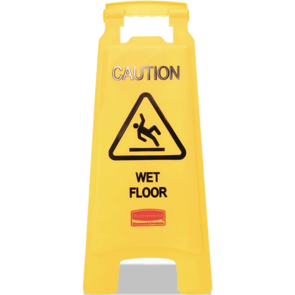 Rubbermaid Commercial 11 in. x 12 in. x 25 in. Caution Wet Floor Sign - Bright Yellow (6/Carton)