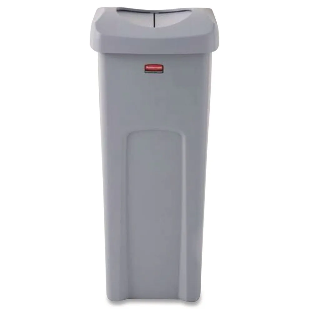 Rubbermaid Commercial Universal Square Trash Can with Swing Lid 23 gal Plastic Gray