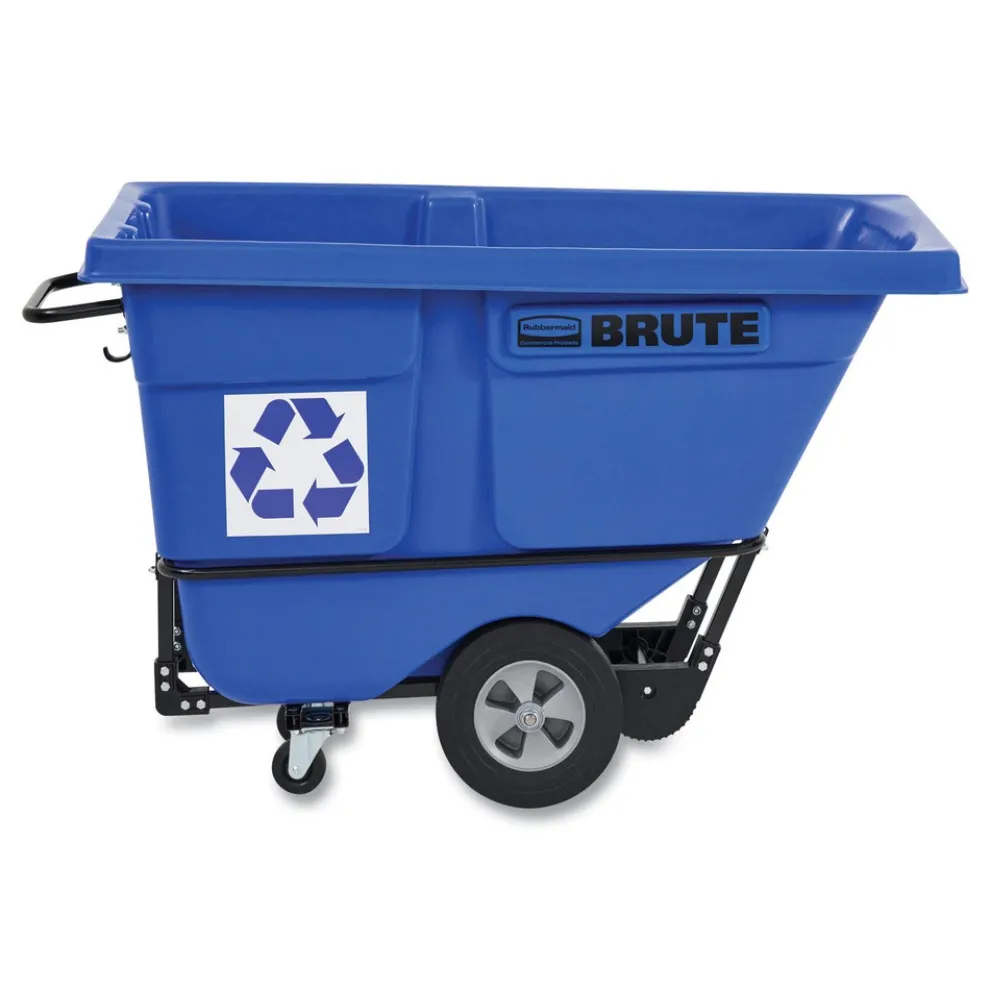 Rubbermaid Commercial BRUTE 1,250 lb Capacity 1 cu. Yd. Plastic/Steel Frame Rotomolded Recycling Tilt Truck - Blue