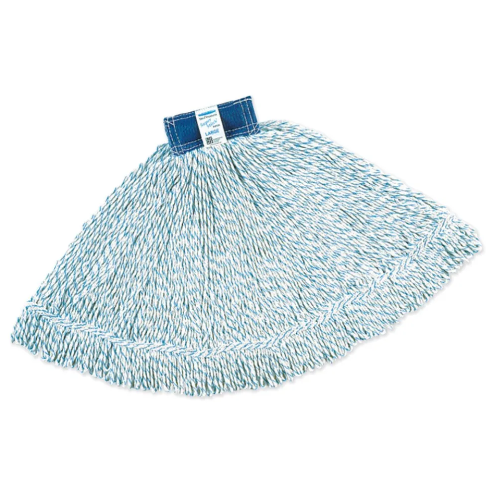 Rubbermaid Commercial Super Stitch 1 in. Blue Headband Cotton/Synthetic Finish Mops - Large White (6/Carton)