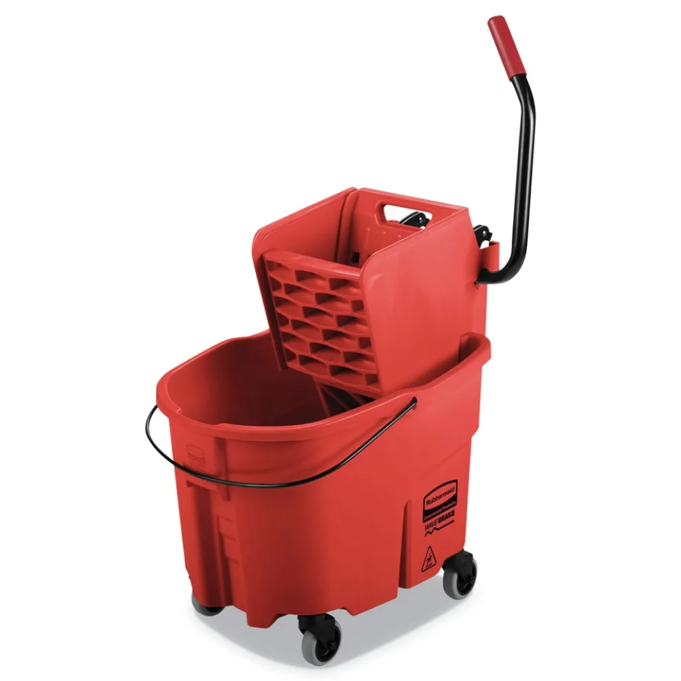 Rubbermaid Commercial FG758888RED WaveBrake 2.0 35 qt. Side-Press Plastic Bucket/Wringer Combos - Red