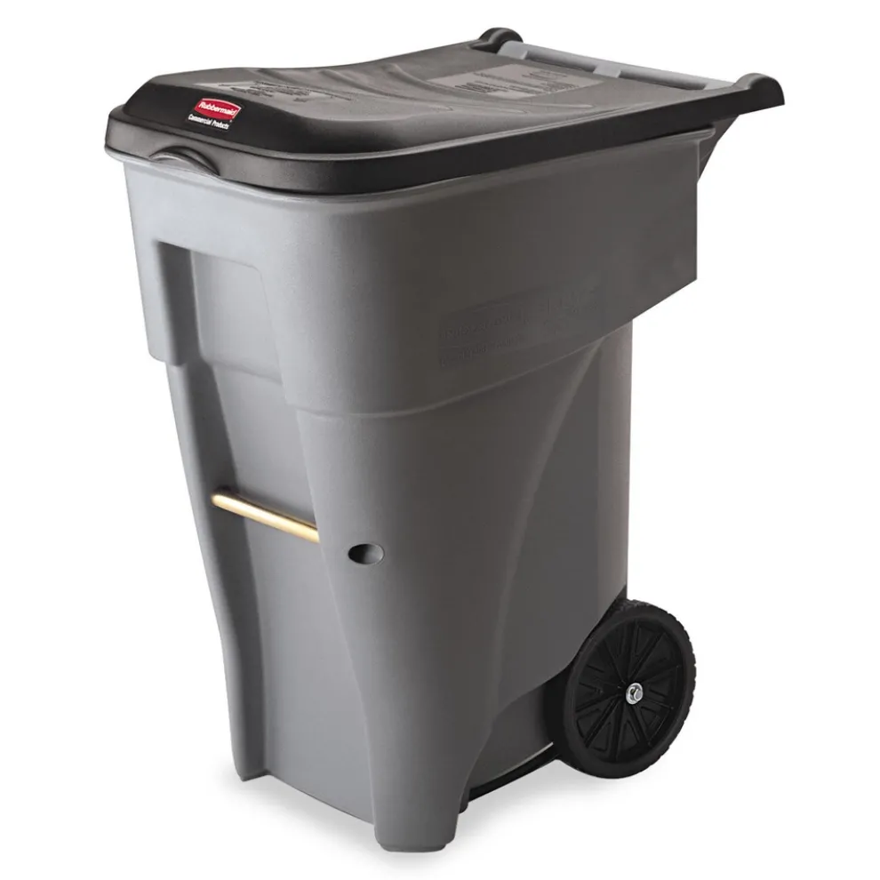 Rubbermaid Commercial 65 Gallon Square Polyethylene Brute Rollout Heavy-Duty Waste Container - Gray
