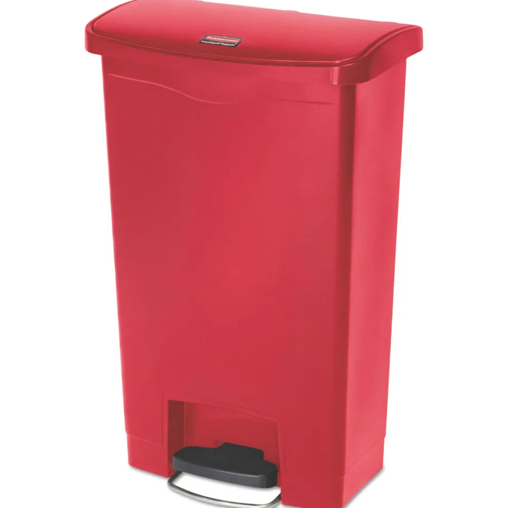 Rubbermaid Commercial Streamline 13-Gallon Front Step Style Resin Step-On Container - Red