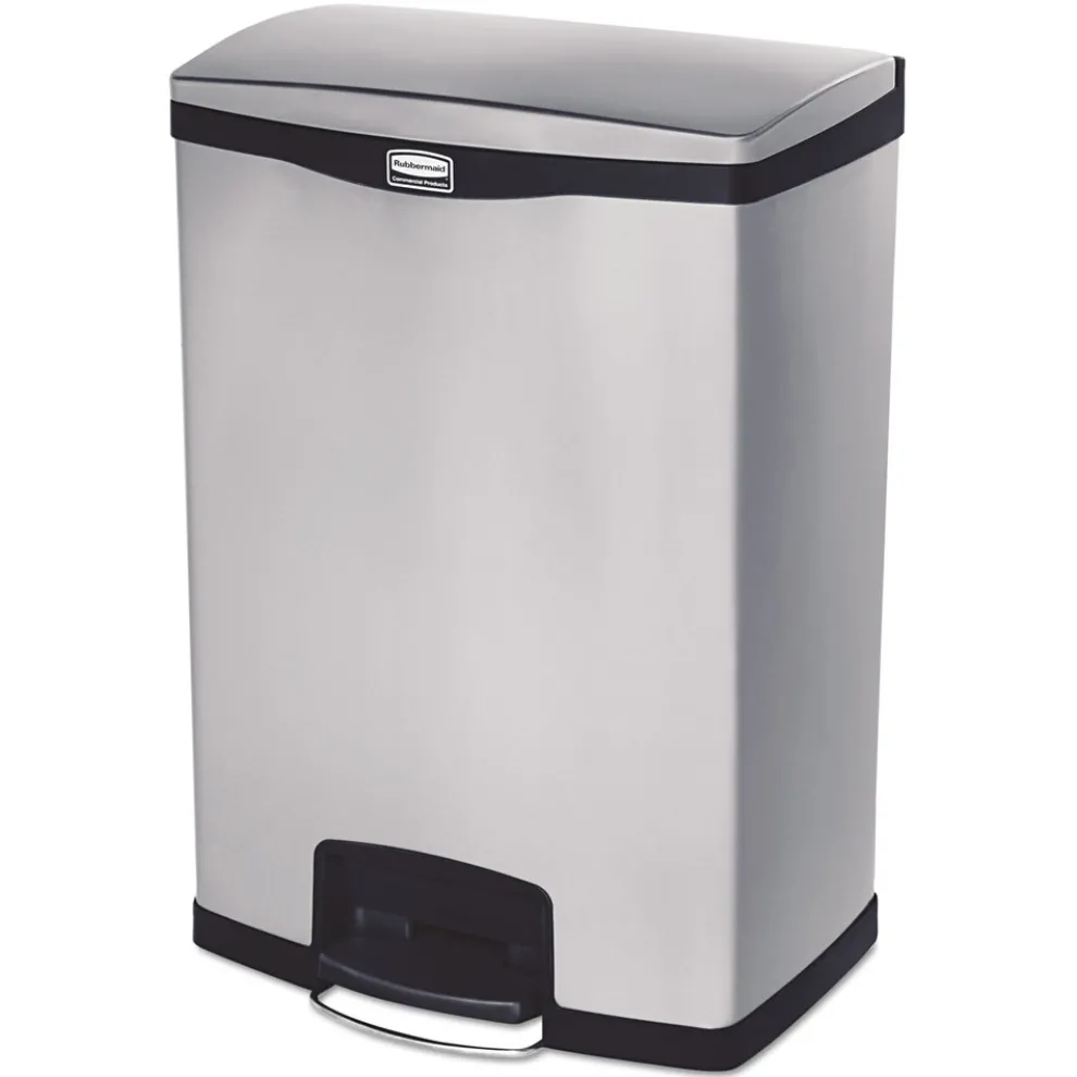Rubbermaid Commercial Slim Jim 24-Gallon Front Step Style Stainless Steel Step-On Container - Black