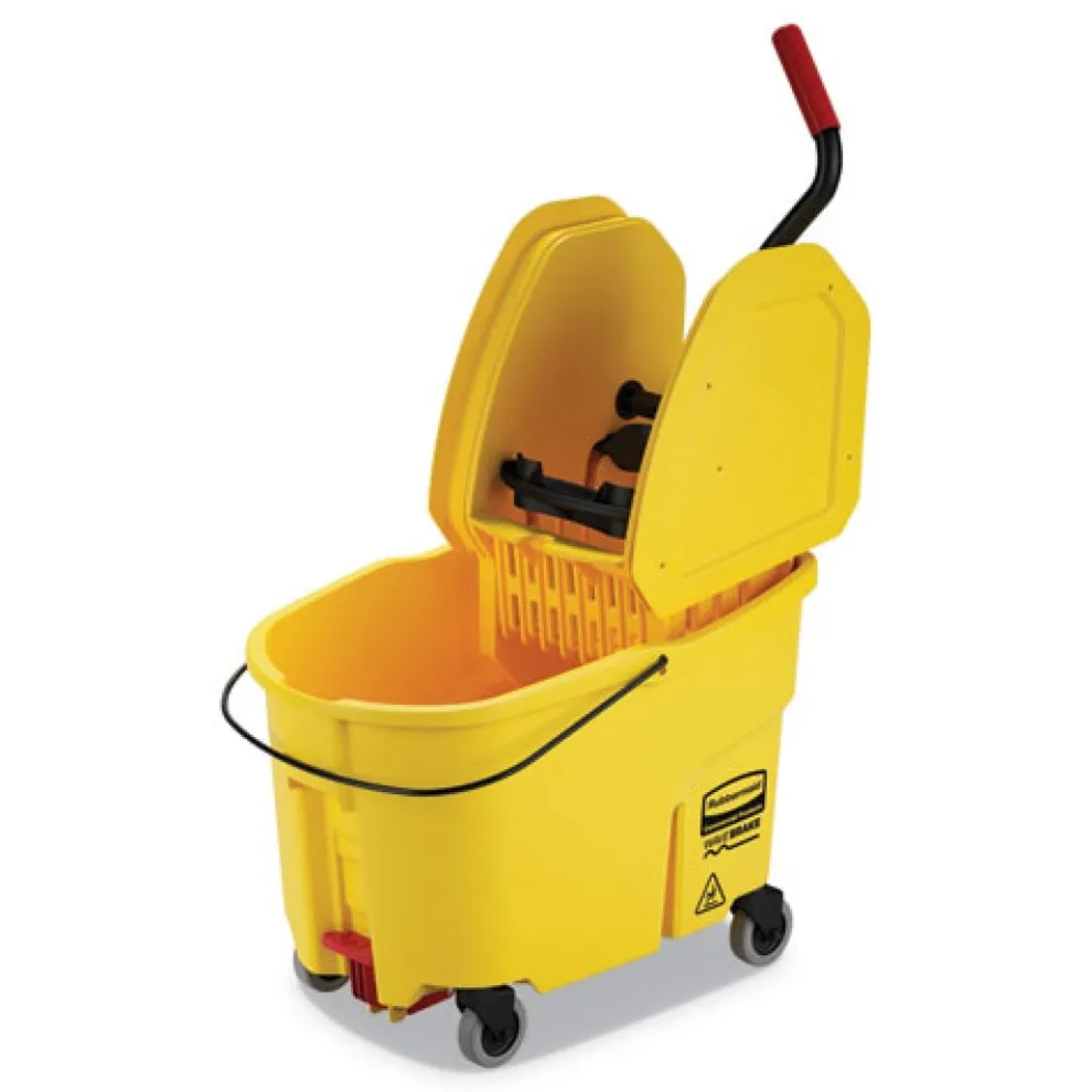 Rubbermaid Commercial 44 qt. WaveBrake 2.0 Down-Press Plastic Bucket/Wringer Combos - Yellow
