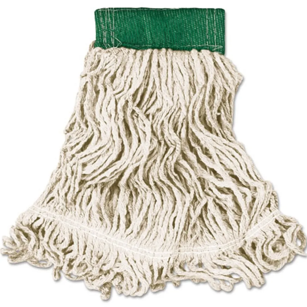 Rubbermaid Commercial Super Stitch Looped-End Cotton/Synthetic Wet Mop Head - Medium, Green/White (6/Carton)