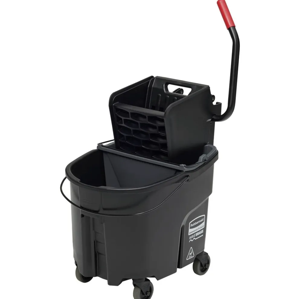 Rubbermaid Commercial 1863896 35 qt. WaveBrake 2.0 Side-Press Plastic Bucket/Wringer Combos - Black