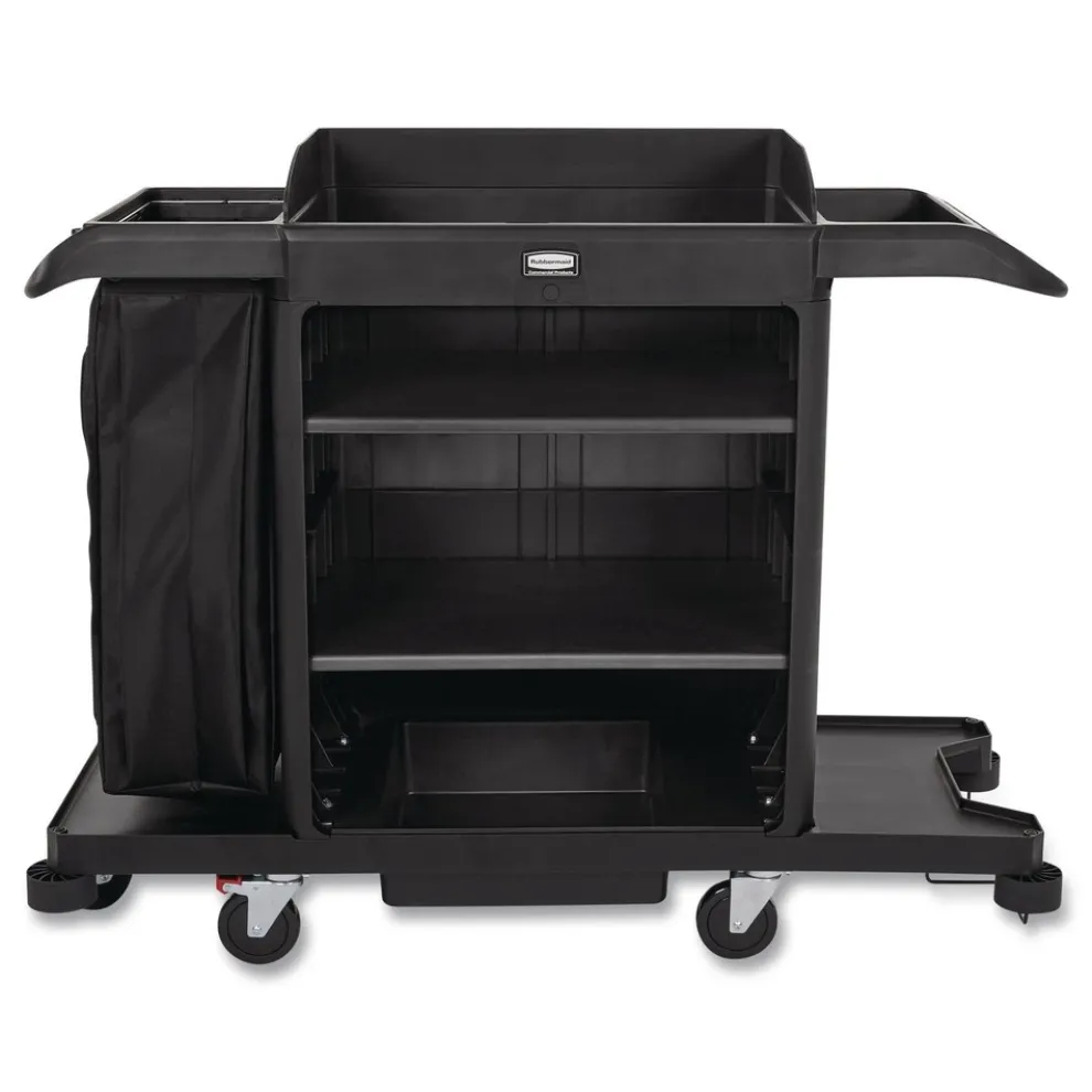 Rubbermaid Commercial 24.4 in. x 62.4 in. x 49 in. Full-Size 3-Shelf Housekeeping Cart - Black