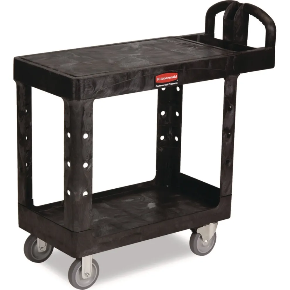 Rubbermaid Commercial 19.19 in. x 37.88 in. x 33.33 in. 500 lb. Capacity Plastic Flat Shelf Utility Cart - Black