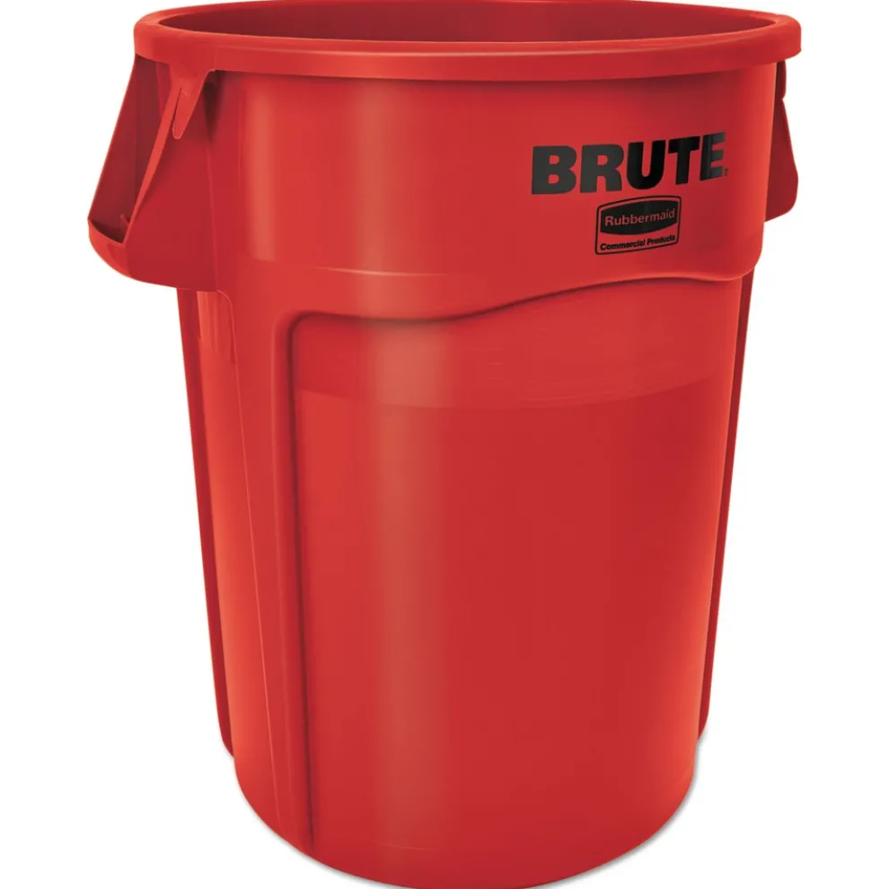 Rubbermaid Commercial BRUTE 44 Gallon Vented Plastic Round Container - Red