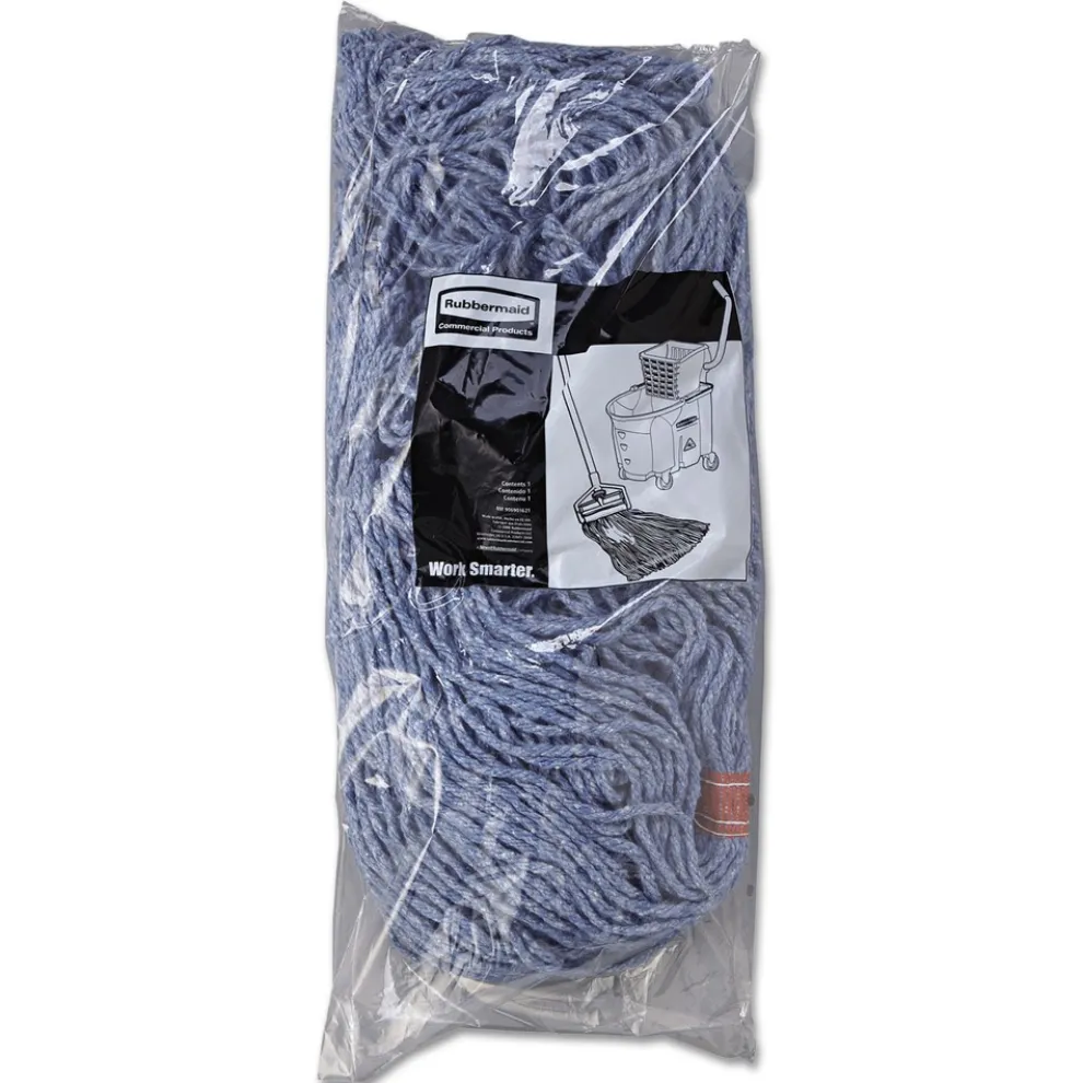 Rubbermaid Commercial 24 oz. 1 in. Band Cotton/Synthetic Cut-End Blend Mop Head - Blue (12/Carton)