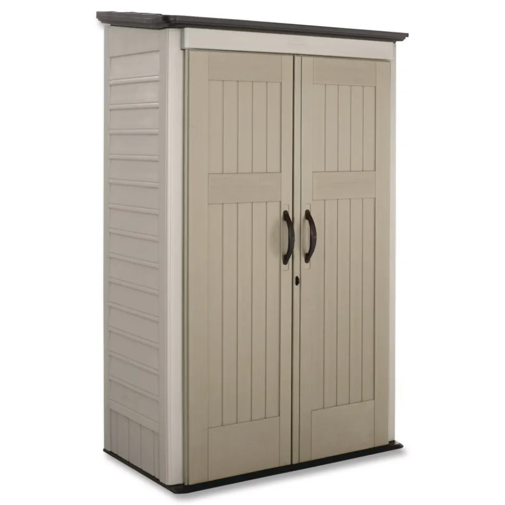 Rubbermaid Vertical Storage Shed 53 cu ft 2.5 ft x 4 ft x 7 ft Sandstone/Faint Maple