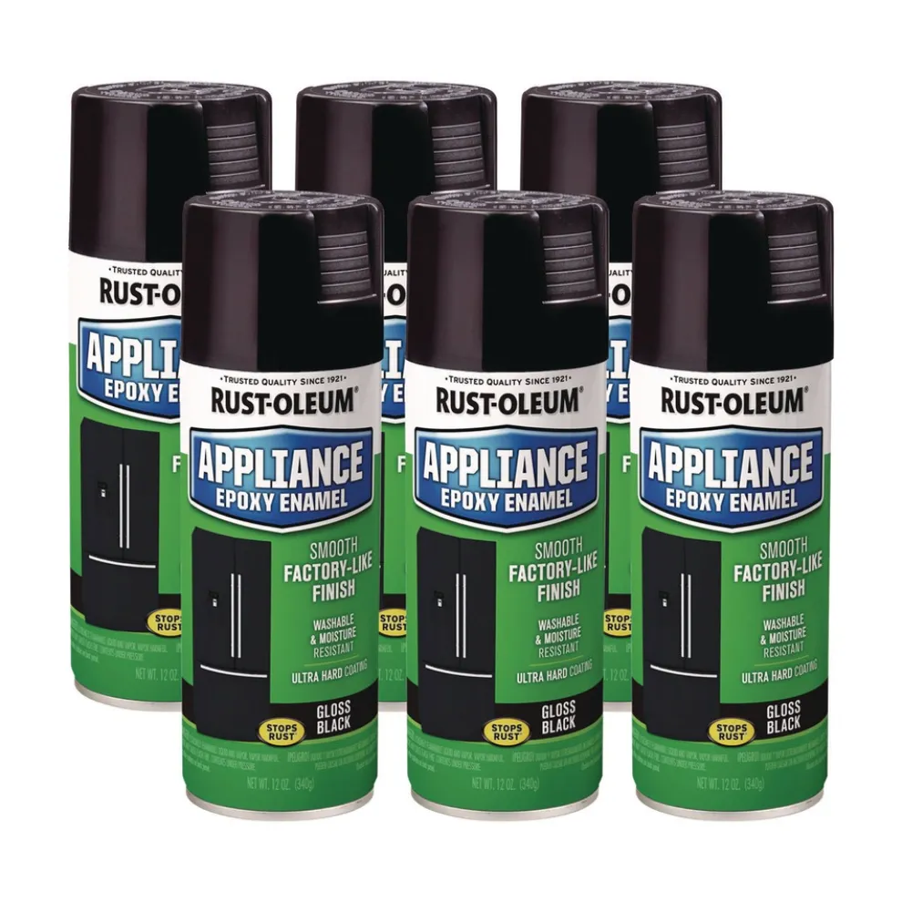 Rust-Oleum Specialty Appliance Epoxy Spray Paint, Gloss Black, 12 oz Aerosol Can, 6/Carton