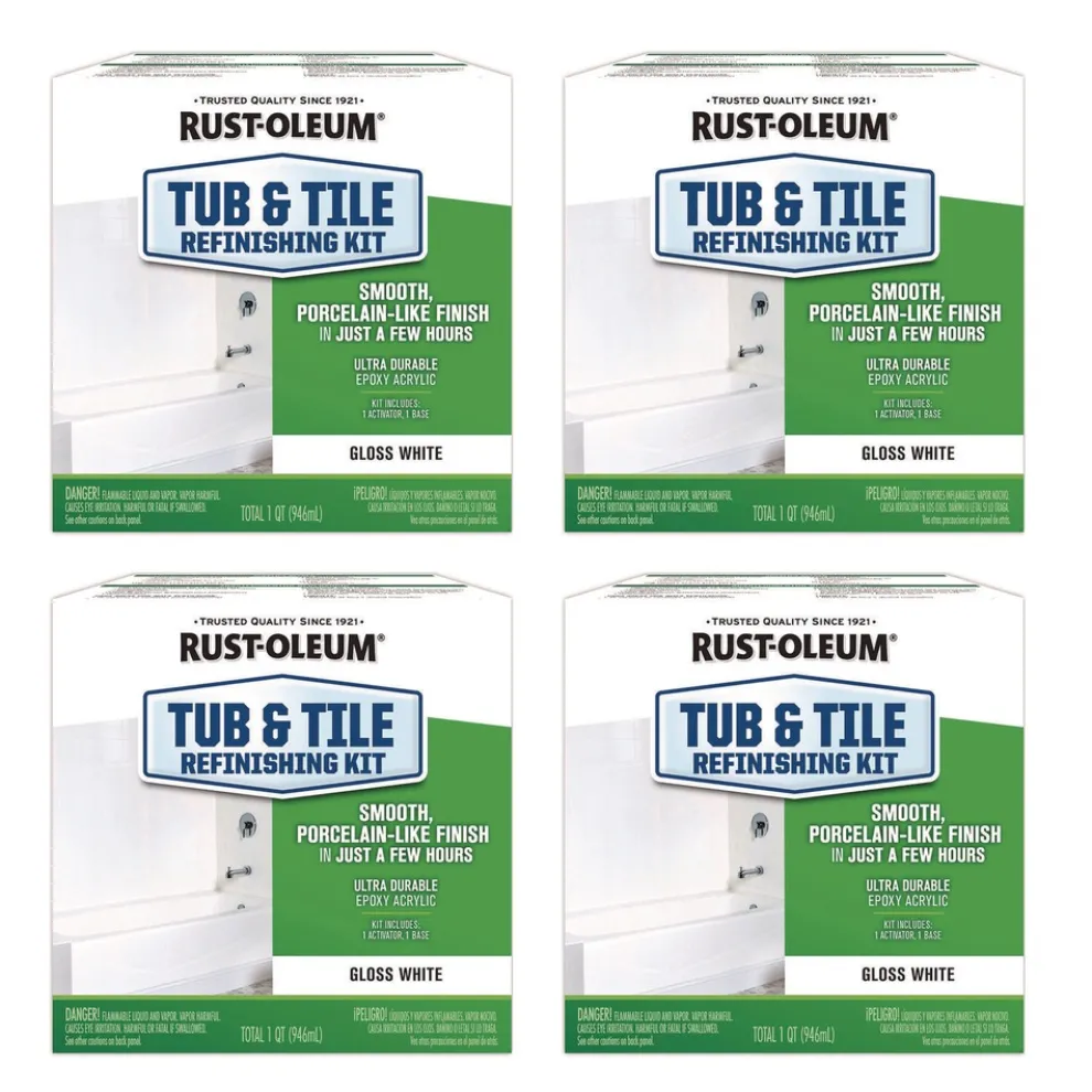Rust-Oleum Specialty Tub and Tile Refinishing Kit, Gloss White, Quart, 4 Kits/Carton