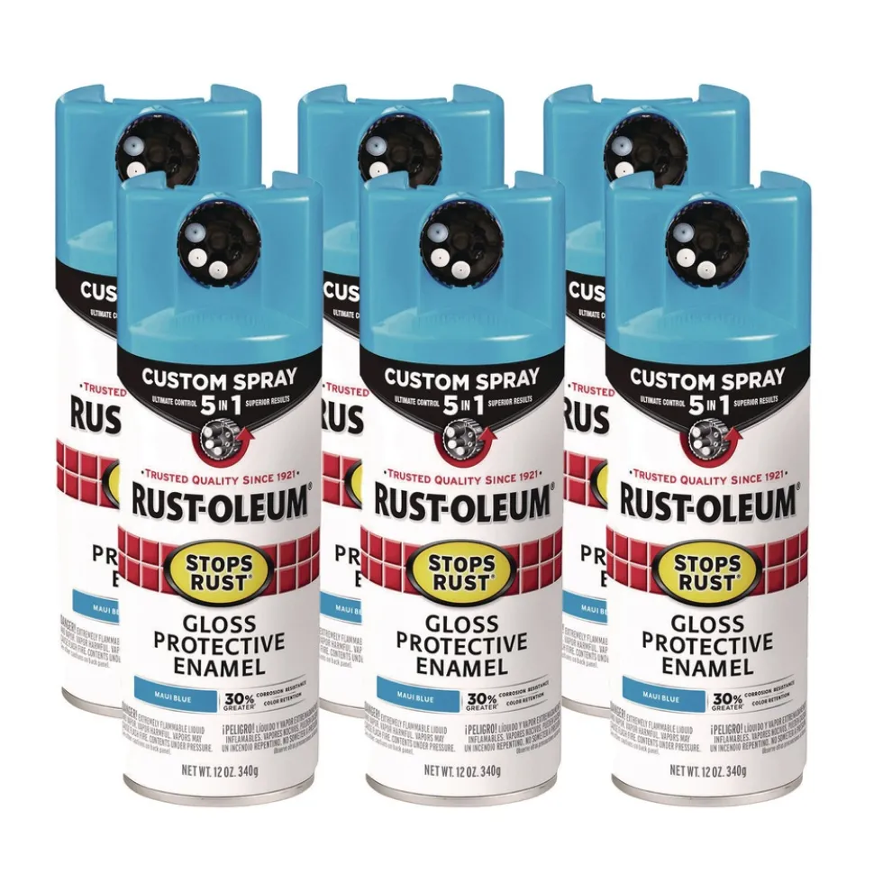 Rust-Oleum Stops Rust 5-in-1 Spray Paint, Gloss Maui Blue, 12 oz Aerosol Can, 6/Carton