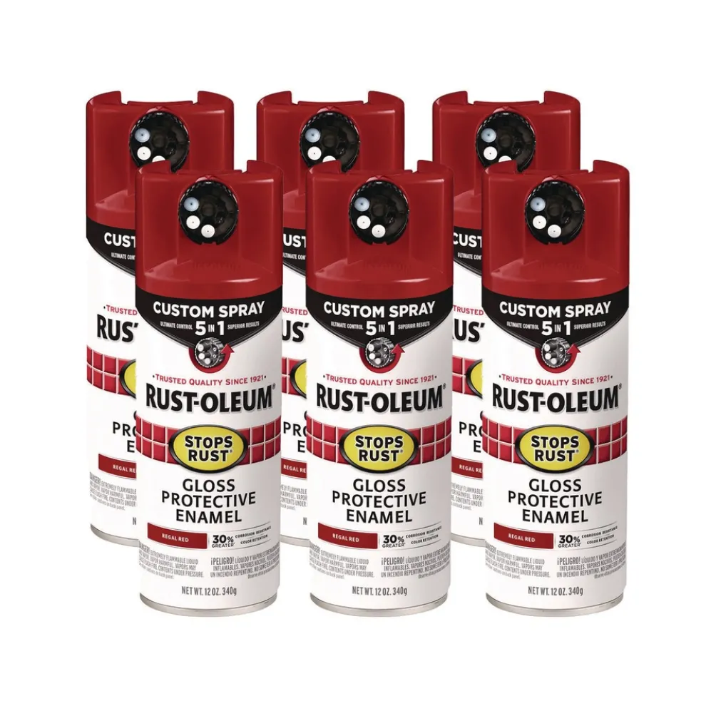 Rust-Oleum Stops Rust 5-in-1 Spray Paint, Gloss Regal Red, 12 oz Aerosol Can, 6/Carton