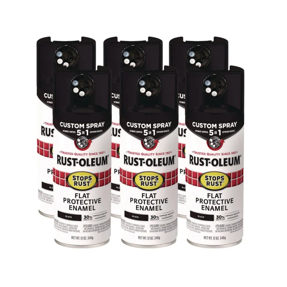Rust-Oleum Stops Rust 5-in-1 Spray Paint, Flat Black, 12 oz Aerosol Can, 6/Carton