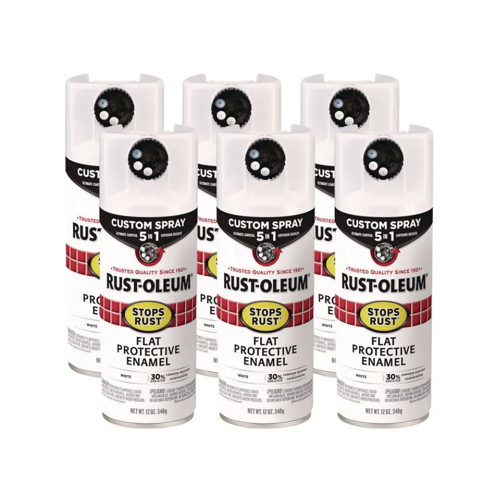 Rust-Oleum Stops Rust 5-in-1 Spray Paint, Flat White, 12 oz Aerosol Can, 6/Carton
