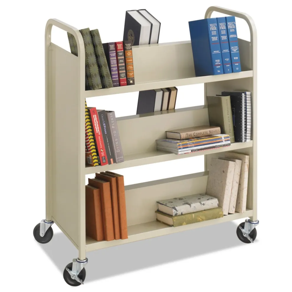 Safco 36 in. x 18.5 in. x 43.5 in. 300 lbs. Capacity 6 Shelves Metal Steel Double-Sided Book Cart - Sand