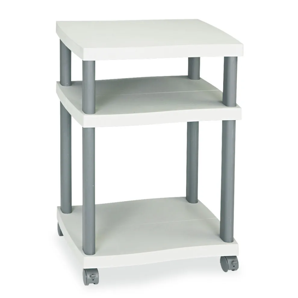 Safco 20 in. x 17.5 in. x 29.25 in. Wave Design Plastic 3-Shelf Deskside Printer Stand - White/Charcoal Gray