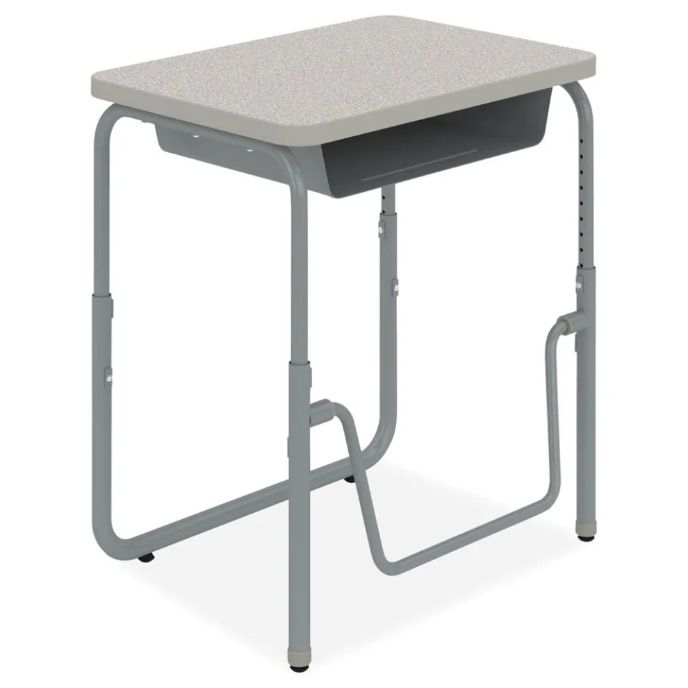 Safco 27.75 in. x 19.75 in. x 22 in. to 30 in. AlphaBetter 2.0 Height-Adjustable Student Desk with Pendulum Bar and Book Box - Pebble Gray