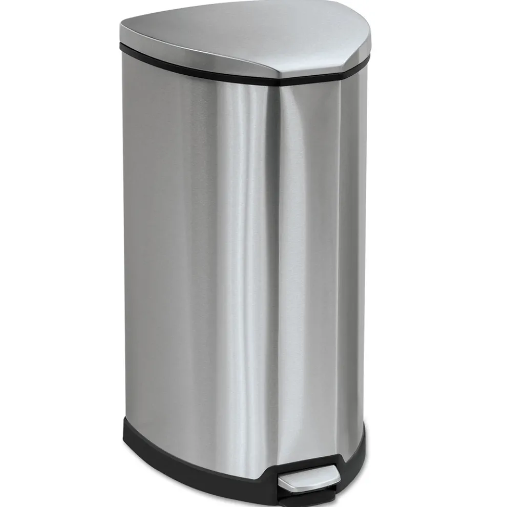 Safco 10-Gallon Step-On Stainless Steel Receptacle = Chrome/Black