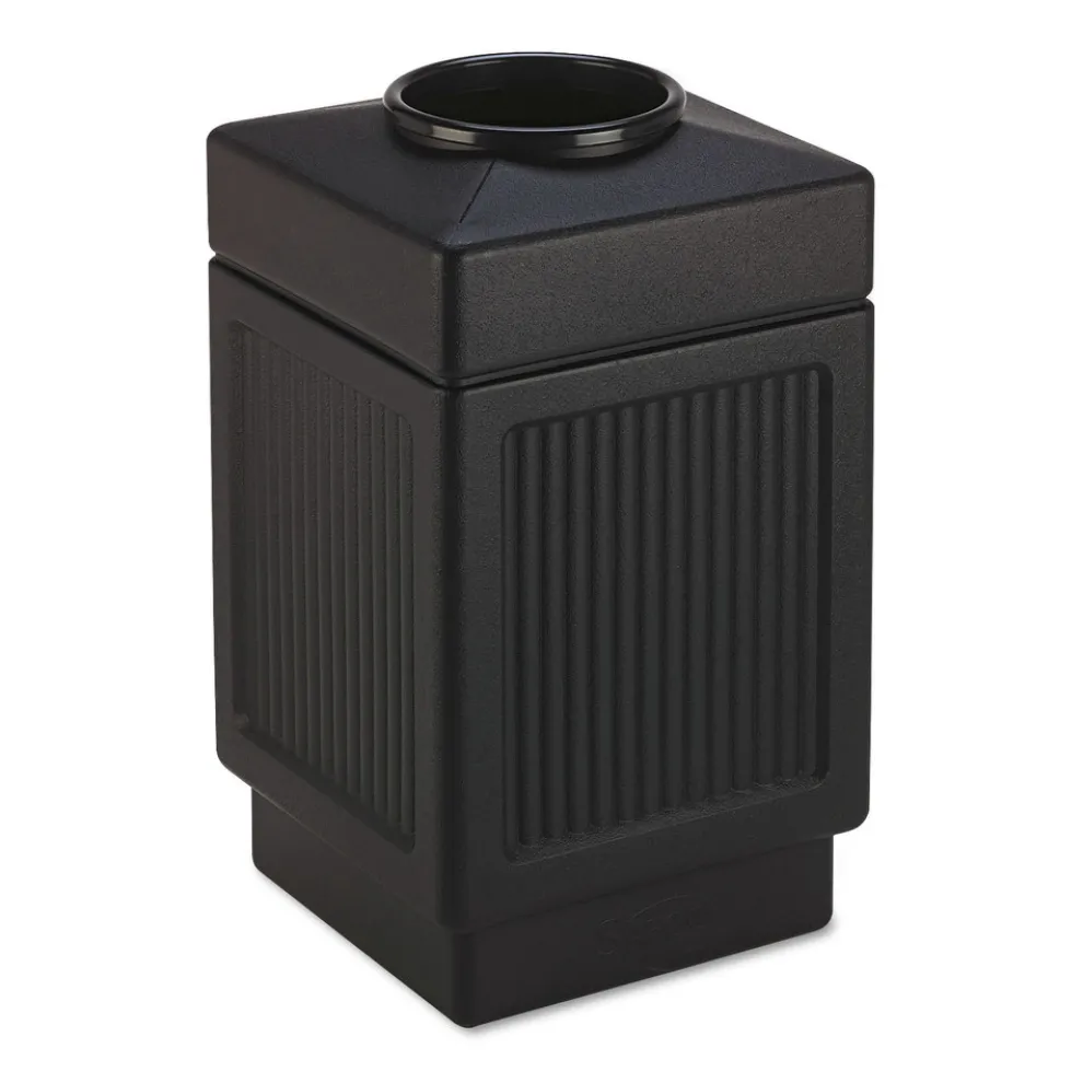 Safco Top-Open 38 Gallon Polyethylene Canmeleon Recessed Panel Receptacles - Black