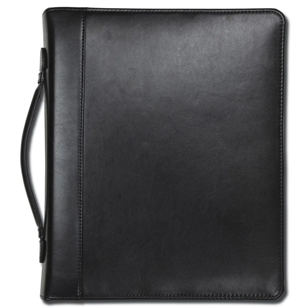 Samsill 11 in. x 13 1/2 in. 2-Part 1 in. Cap Leather Multi-Ring Zippered Portfolio - Black
