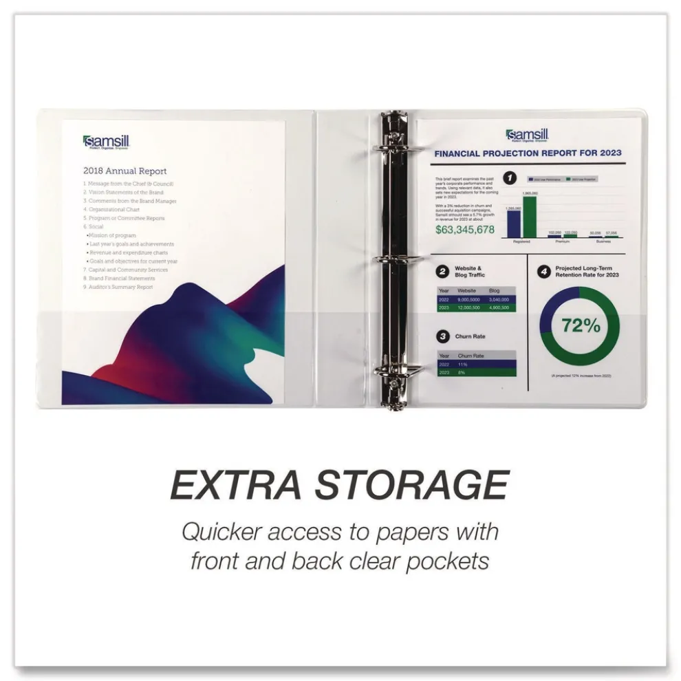 Samsill 11.5 in. x 8.5 in. 3 Rings 1.5 in. Capacity Durable D-Ring View Binders - White (4/Pack)