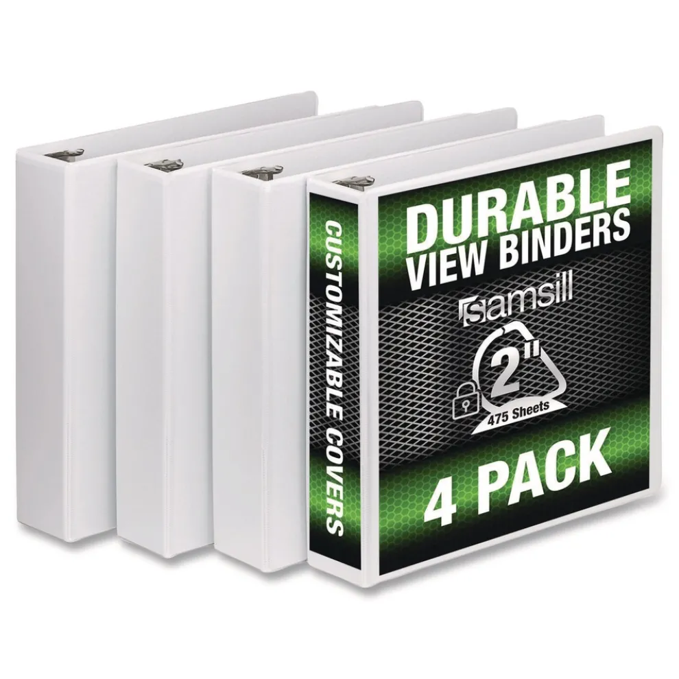 Samsill 11.5 in. x 8.5 in. 2 in. Capacity 3 Rings Durable D-Ring View Binders - White (4/Pack)