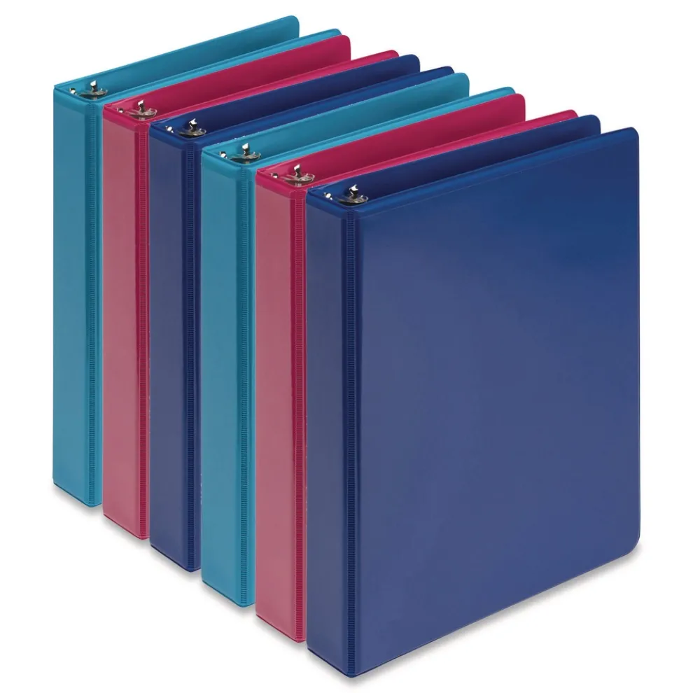 Samsill 8.5 in. x 5.5 in. 1 in. Capacity 3 Rings Economy Round Ring View Binder - Assorted (6/Carton)