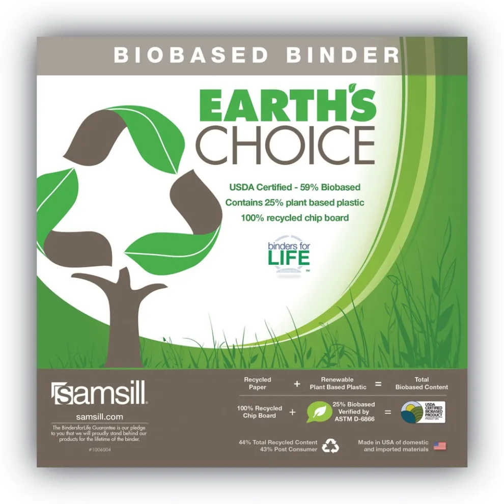 Samsill Earth's Choice Plant-Based BOHO 11 in. x 8.5 in. 1 in. Capacity D-Ring View Binders - Sage (2/Pack)