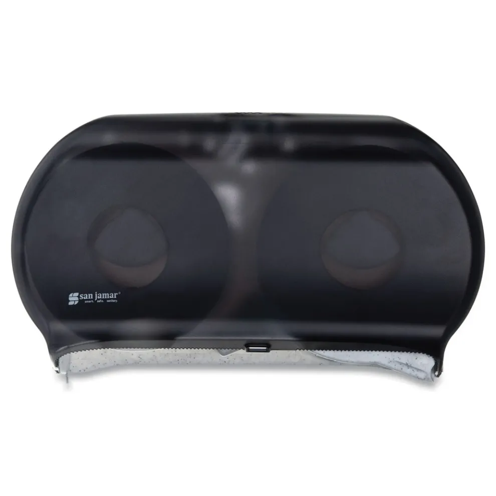 San Jamar 9 in. Roll 19 in. x 5.25 in. x 12 in. Twin Jumbo Classic Tissue Dispenser - Transparent Black Pearl