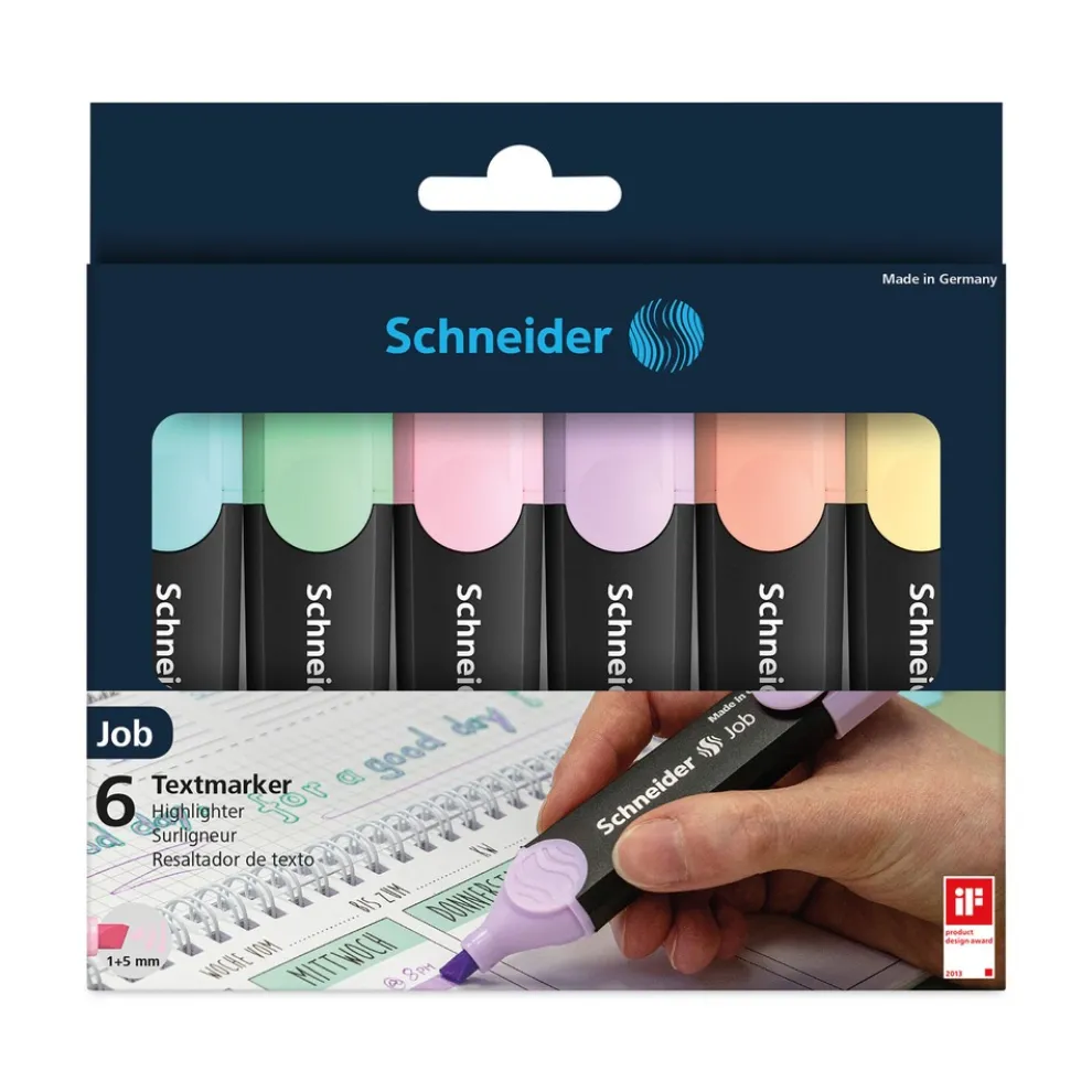 Schneider 1 millimeter/5 millimeter Chisel Tip Job Pastel Highlighters - Assorted Ink/Barrel Colors (6/Pack)
