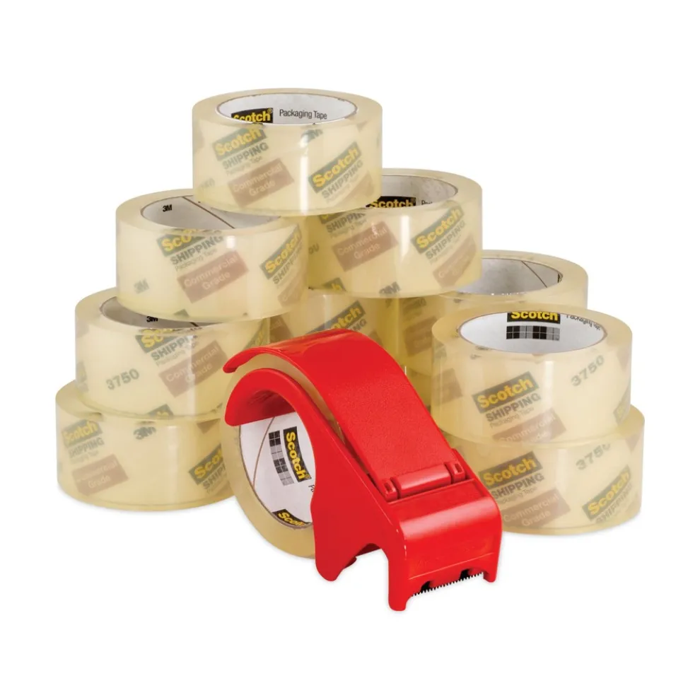 Scotch 3 in. Core, 1.88 in. x 54.6 Yards 3750 Commercial Grade Packaging Tape with DP 300 Dispenser - Clear (12/Pack)